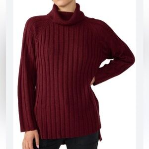 Sanctuary Burgundy Ribbed Long Sleeve Turtleneck Tunic Sweater Size M Sugar Plum